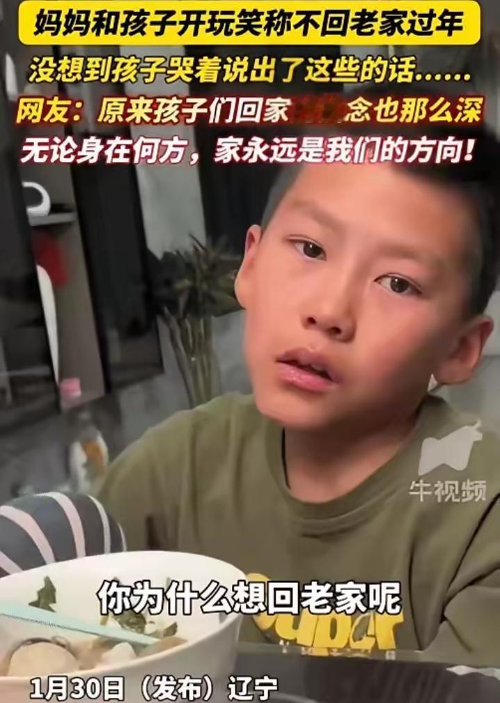 “扎心了，！辽宁，女子问儿子:“你为什么想回老家过年呢！”儿子突然哭着说:“