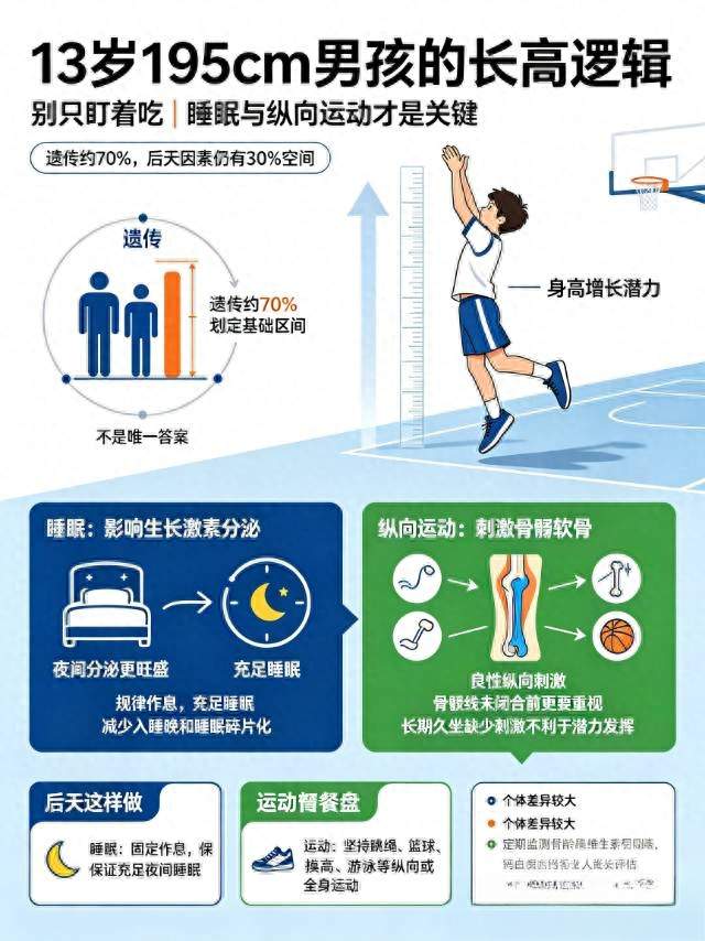 13岁男孩195cm! 长高核心不是吃
