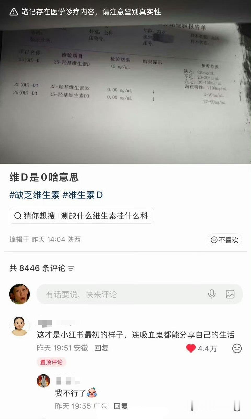 网友的维生素D是0