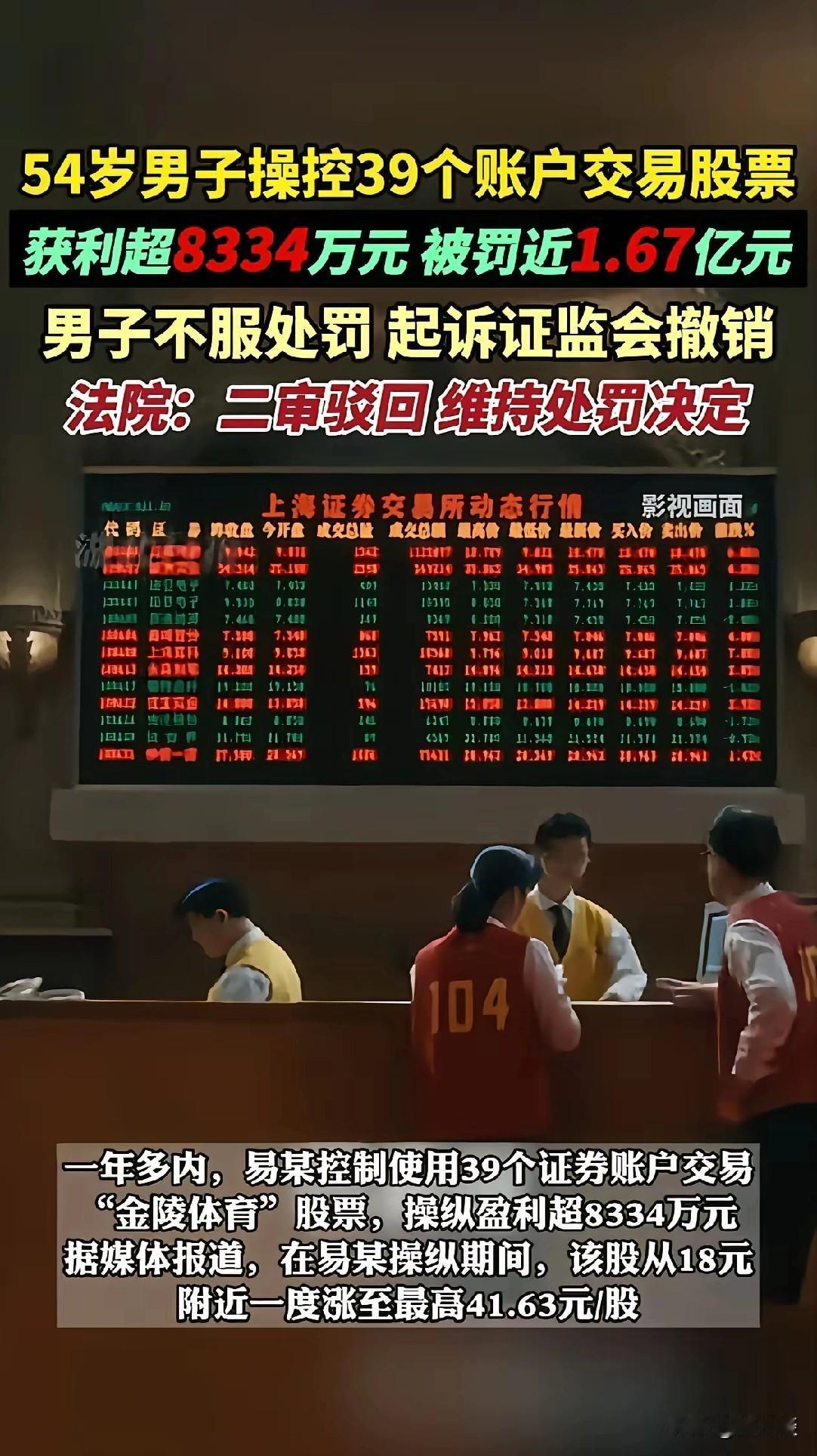 54岁男子操控39个股票账户，获利8000多万，被证监会罚款将近1.7个亿