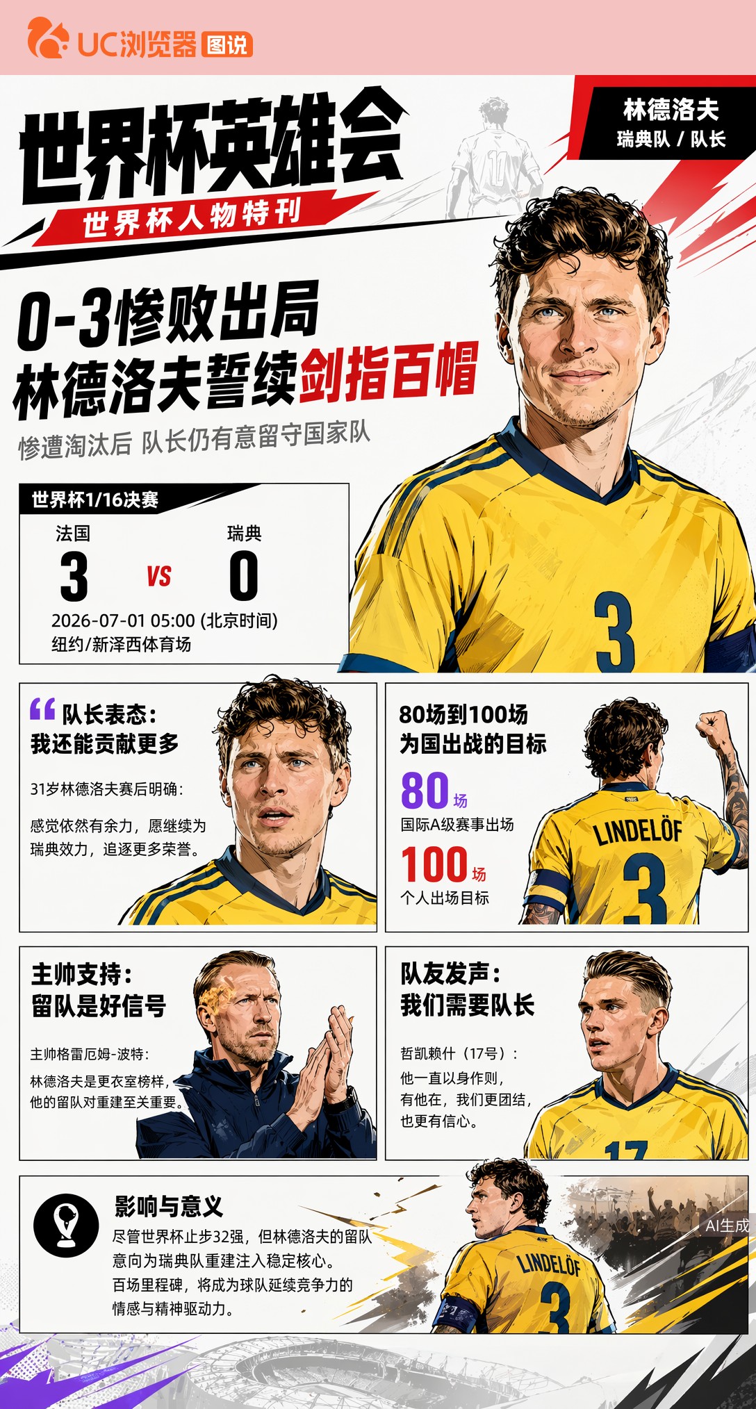 0-3惨败出局，31岁林德洛夫誓续征国家队剑指百帽