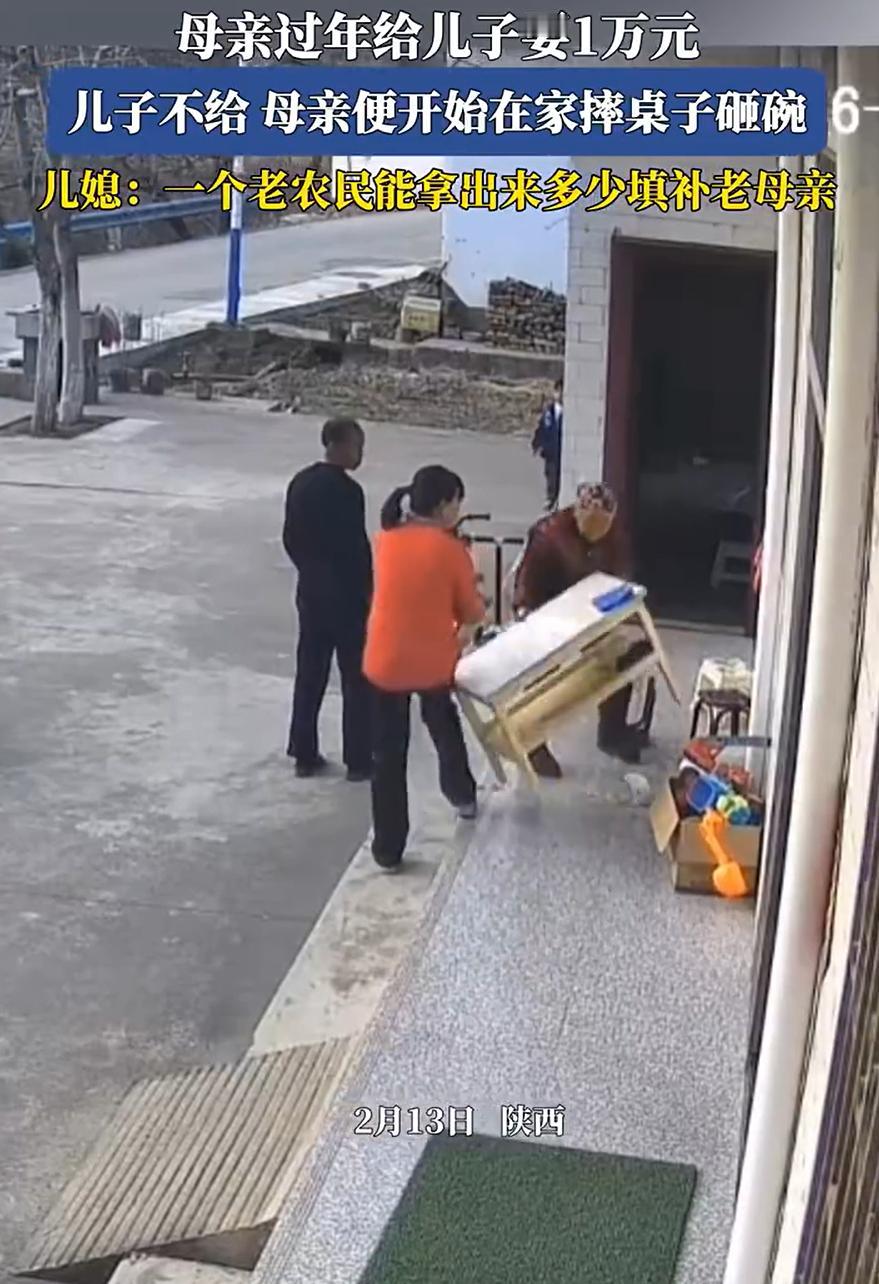 看的心酸！陕西，儿子儿媳过年回老家看望母亲，吃完饭老母亲突然朝儿子要10000块