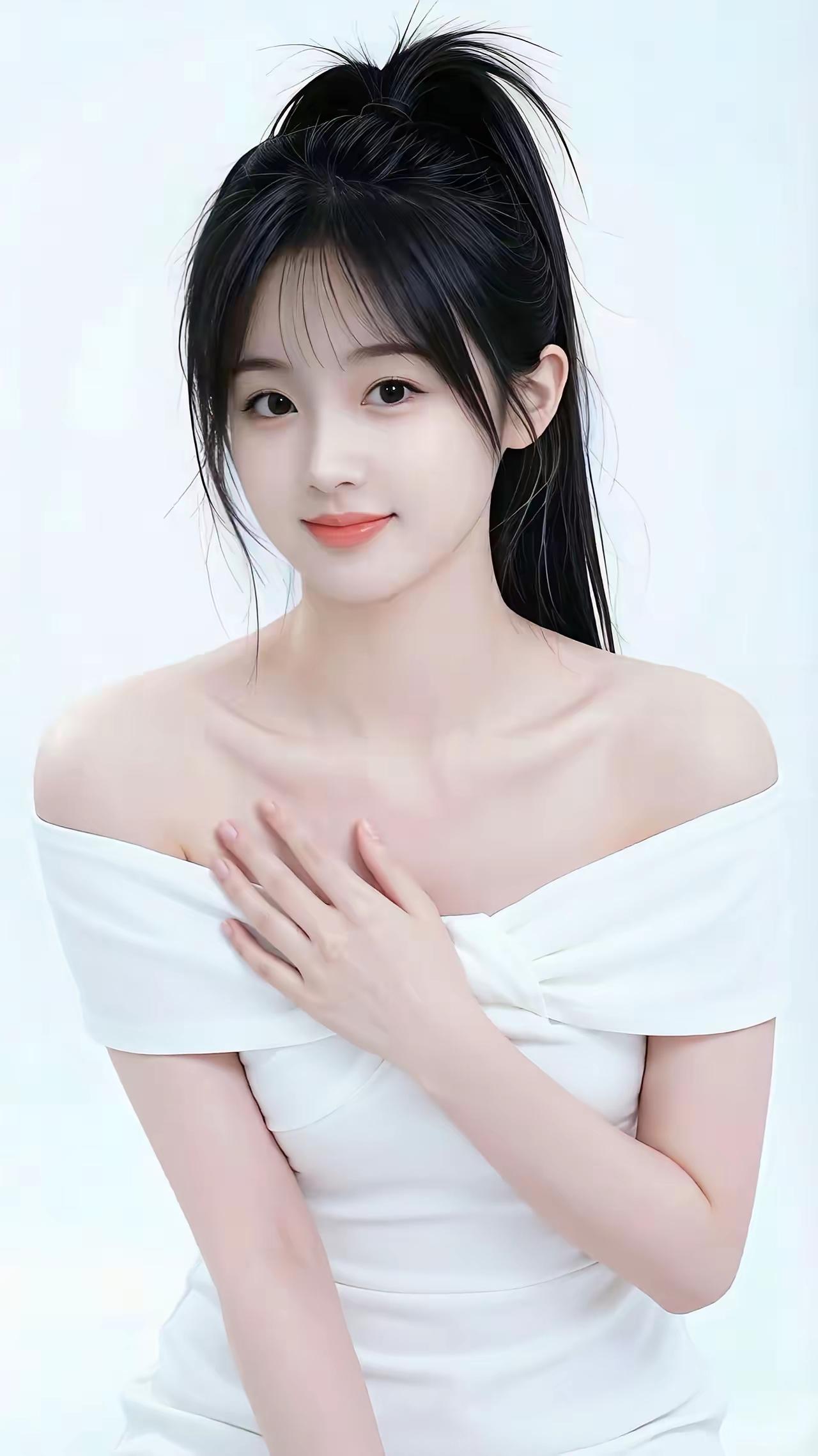 甜美少女风，优雅白裙，温柔微笑，元气满满！🌸💕