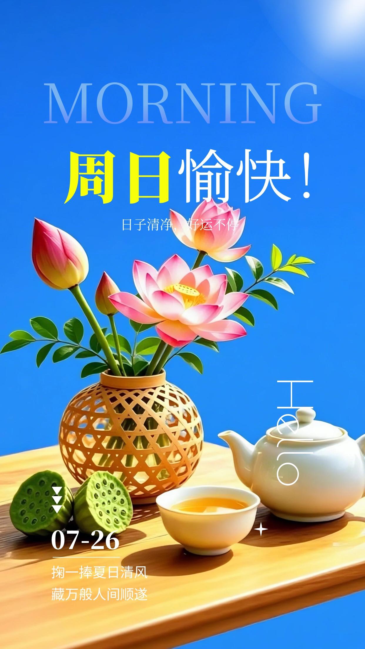 早安，今日7月26日温柔周日🍉！盛夏中伏暑气萦绕，清晨推开窗接住温柔晨光，泡一
