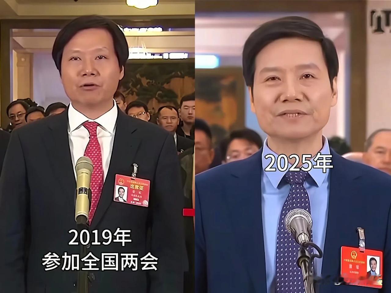 左边是雷军2019年参加全国两会，右边是今年的，6年时间变化可真大啊。看着瘦