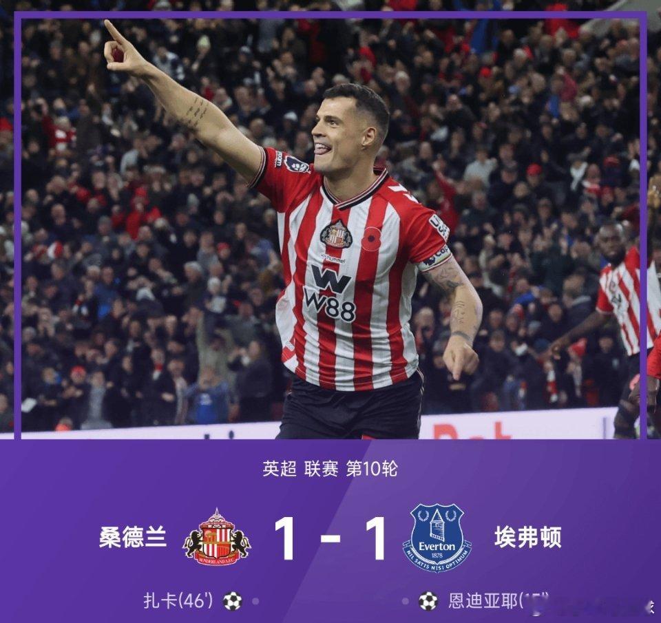 25/26赛季英超联赛第10轮，桑德兰1-1战平埃弗顿。全场比赛，恩迪亚耶上演1