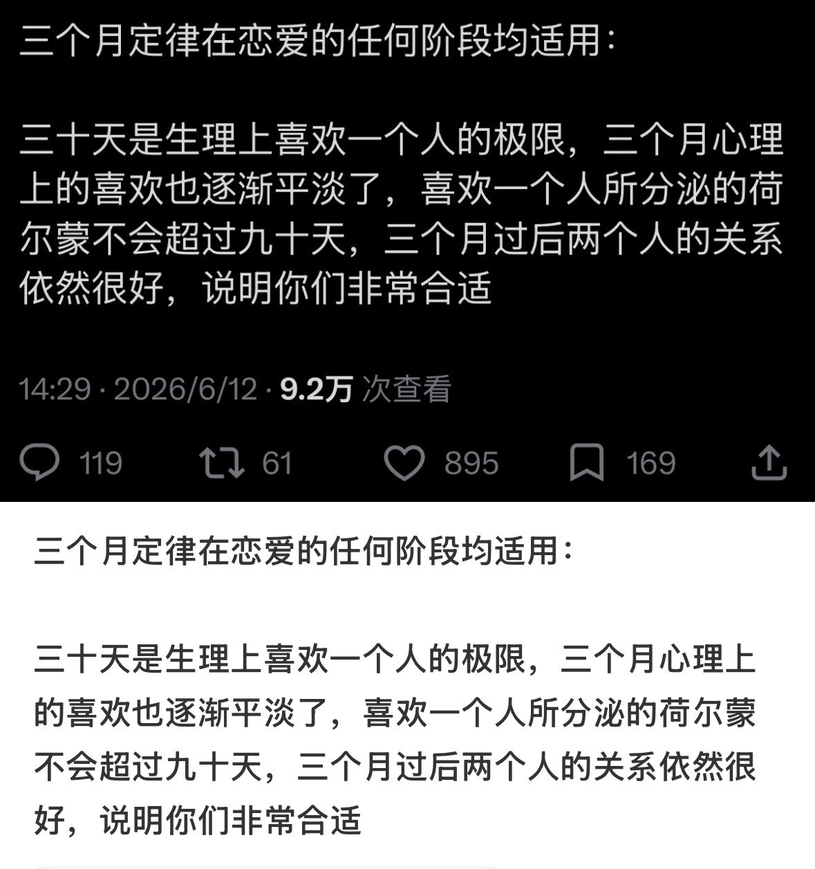三个月定律在恋爱的任何阶段均适用​​​