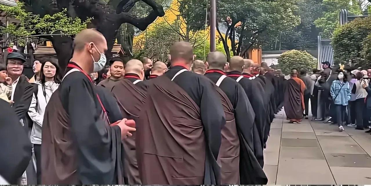 某地寺庙一封，里头出来的人直接把网友看傻眼了。清一色的大高个，白白净净，鼻梁上架