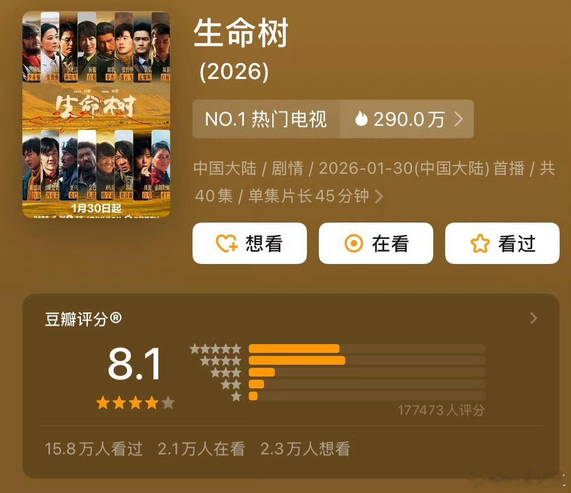 杨紫主演的热播《生命树 》扎根生活，向阳生长。生命树豆瓣开分8.1，感谢每一位观