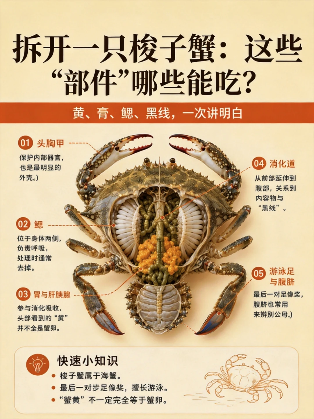 一图看懂梭子蟹该怎么吃！