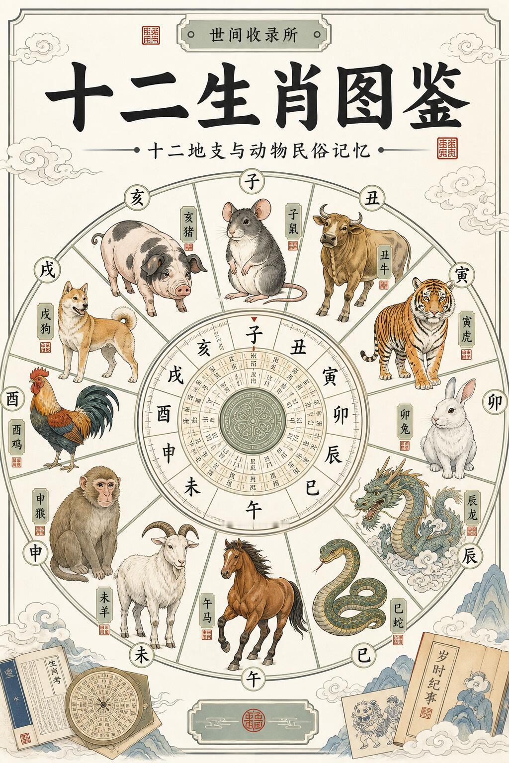 ✨一套国风手绘，读懂中国人的十二生肖密码✨从子鼠到亥猪，十二生肖藏着古人对天地