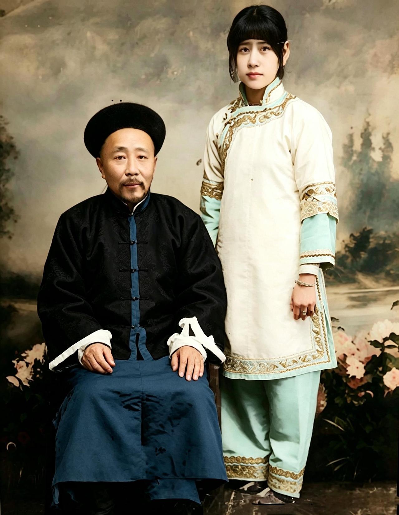 这是李鸿章的五弟李凤章与自己的女儿。李凤章并非兄弟六人中最聪明的，也并非官品最高