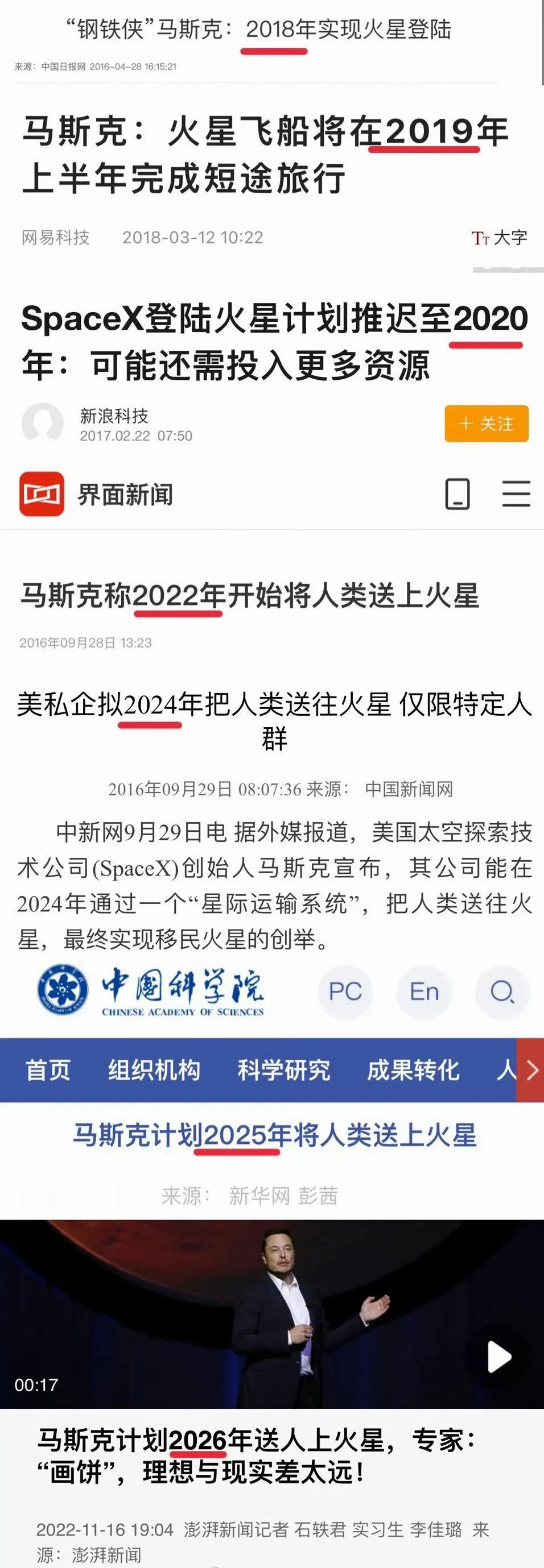 年底了，又到挖坟鞭尸的时间了，马斯克多次放言要登陆火星，吹破牛皮已是人尽皆知的事