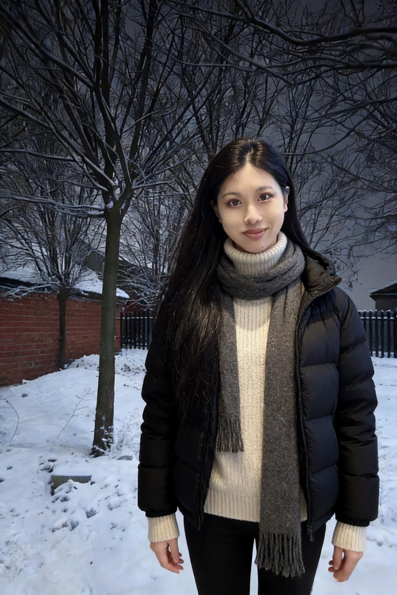 雪是无声的信使，从云层跌落吻她的发，吻她的肩头，吻她扬起的脸她是雪的知音，读