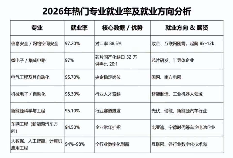志愿选不对，毕业两行泪！给各位家长整理2026年就业前景顶尖工科专业。信息安全