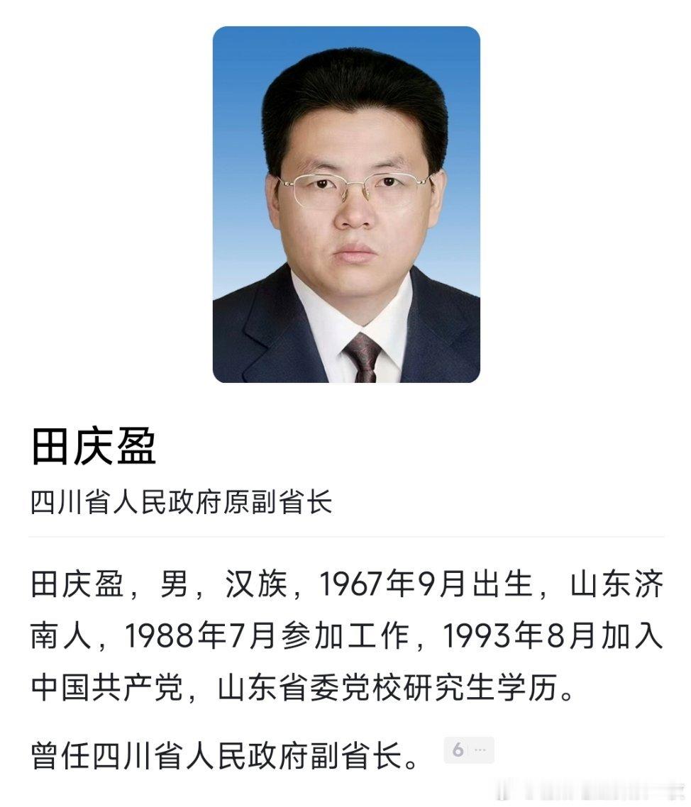 田庆盈不再担任四川省副省长。