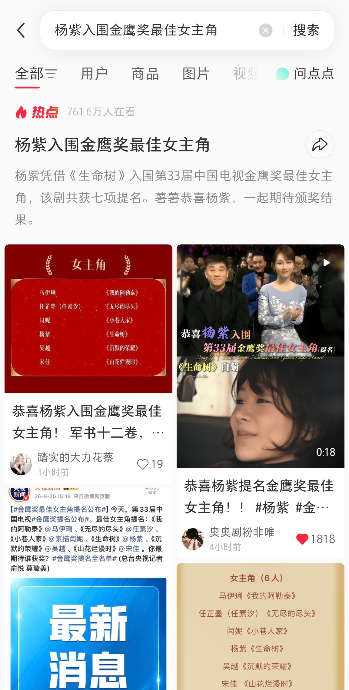 杨紫提名金鹰奖最佳女主杨紫入围金鹰奖最佳女主角杨紫提名金鹰奖最佳女主角小红书热