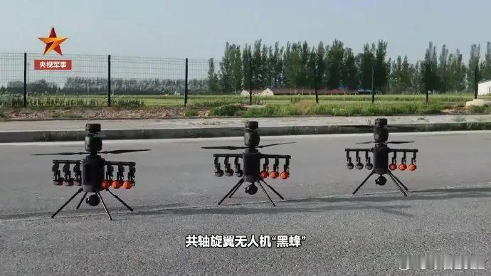 黑蜂！这么小带6枚弹空投。每个班带2这，那不得了。我军无人作战系统我们的无人机热