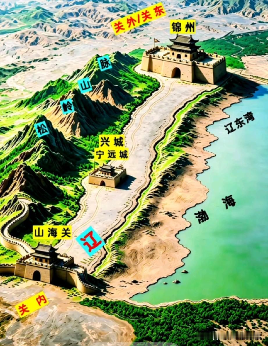 这幅立体地图表现的虽然有些夸张，但也能让人一眼就能看出在古代东北南下是绕不开锦州