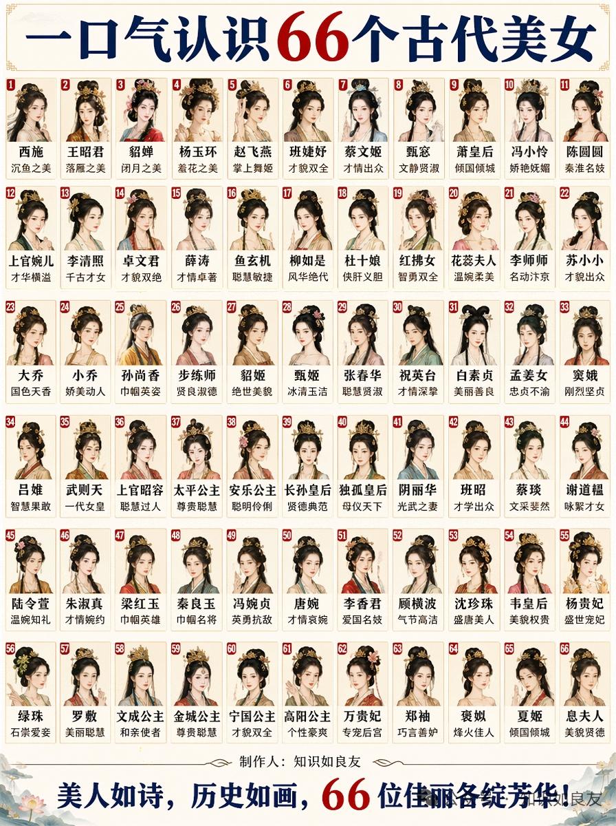 66位古代美女，这简直是一场视觉与文化的盛宴！就说10大神女里的洛神宓妃，