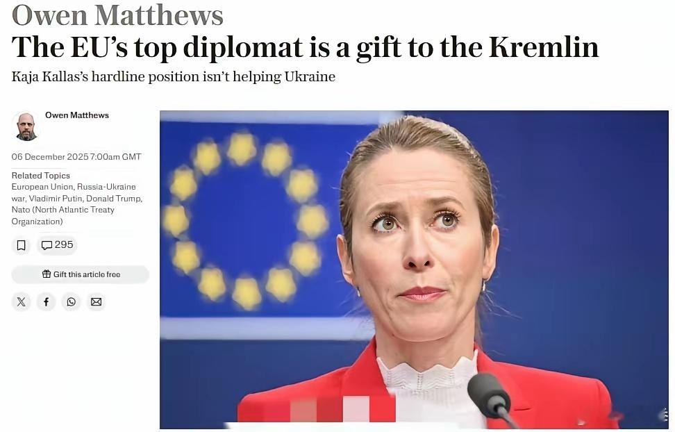 英国《电讯报》在12月7日发文称，英国有足够的理由怀疑现任欧盟外长卡娅·卡拉斯是