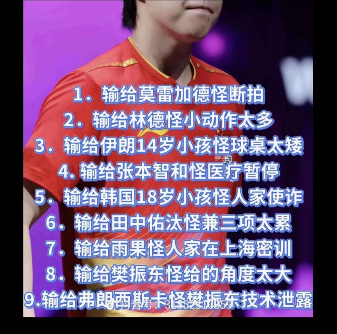 王楚钦，王队双手合十，求粉丝不要再喊他最棒了！最棒怎么还能败呢！这不是羞辱他么！
