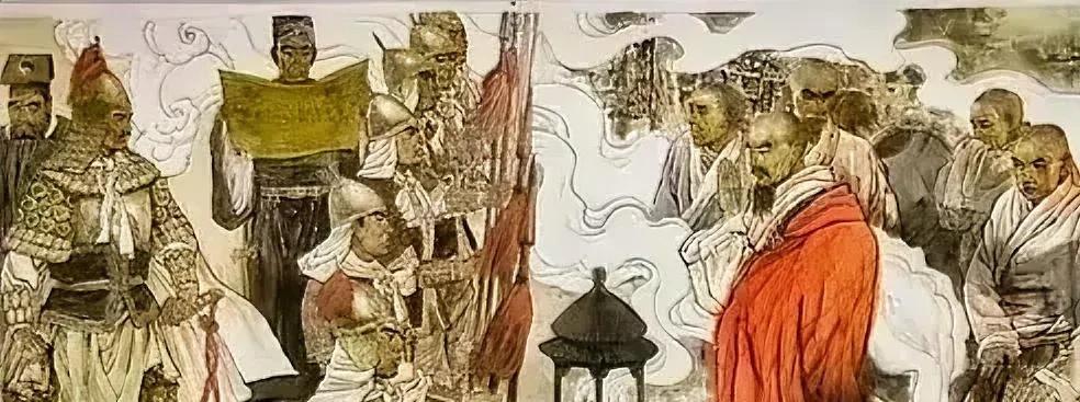 公元845年，唐武宗展开灭佛运动，拆毁4600多座寺院，勒令26.5万僧尼还俗。