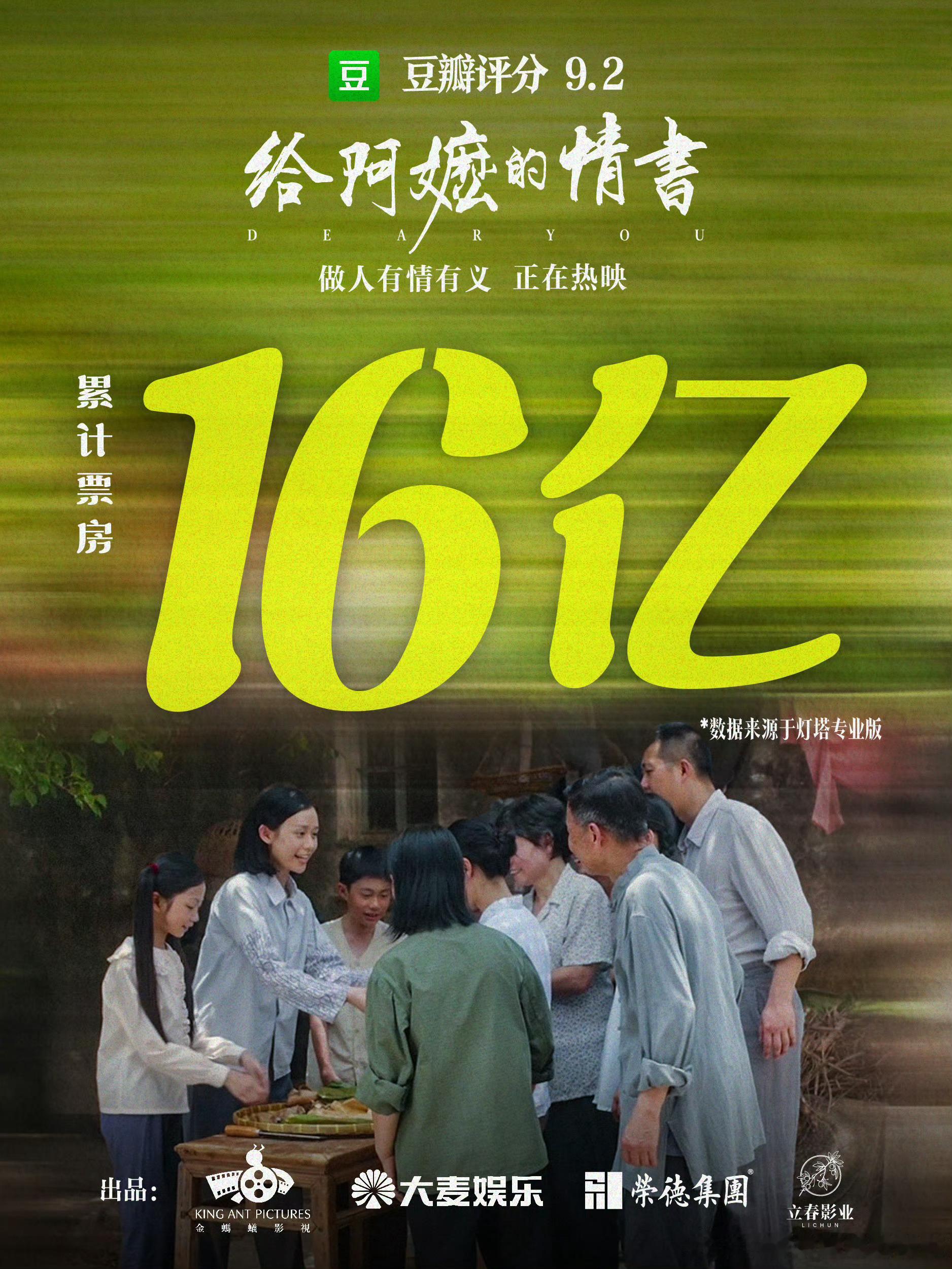给阿嬷的情书预计票房破二十亿好长的长尾。电影宣发一直卡1-2周的生死，点映、首映