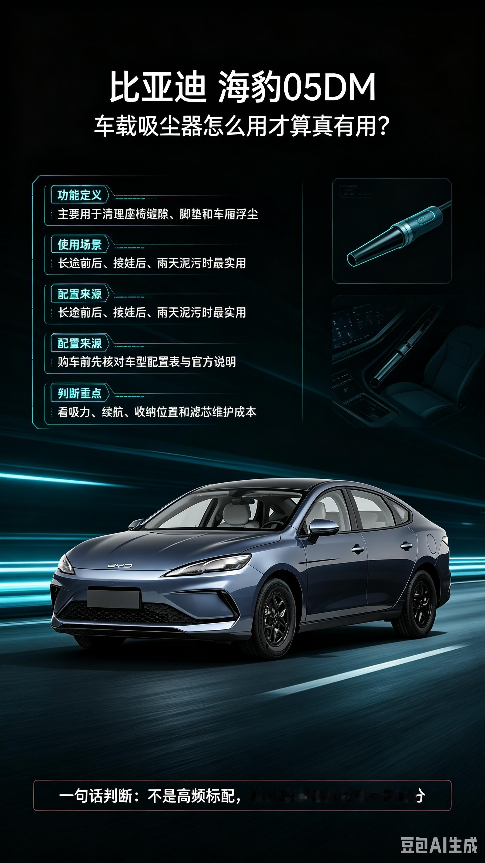 比亚迪海豹05DM，车载吸尘器怎么用才