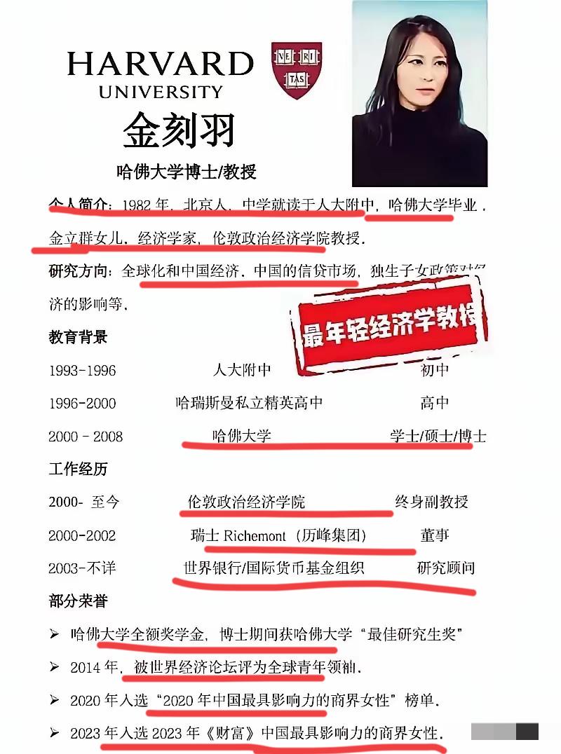 这位叫做金刻羽的著名女经济学家，太优秀了！他14岁去英国留学，成为哈佛大学博士，