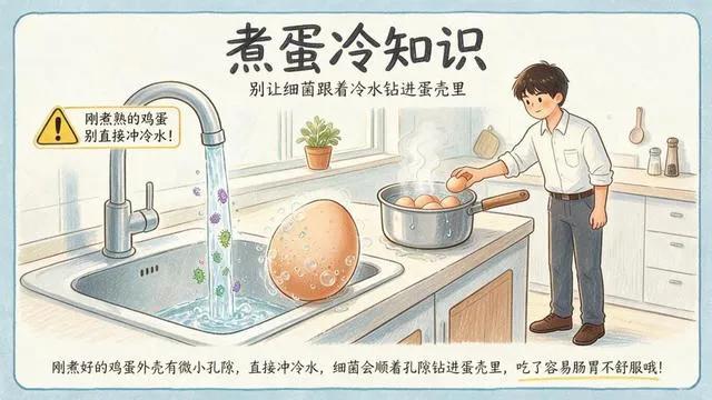 煮了几十年鸡蛋才知道，冷水冲壳会进细菌？鸡蛋的3种安全剥法不少人煮完鸡蛋习
