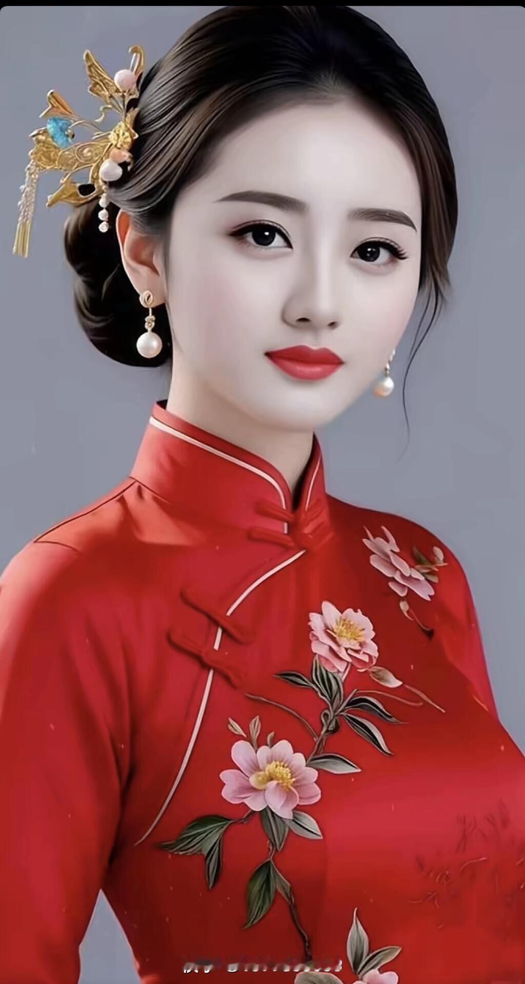 优雅古风美人，红衣花枝招展，尽显东方韵味！