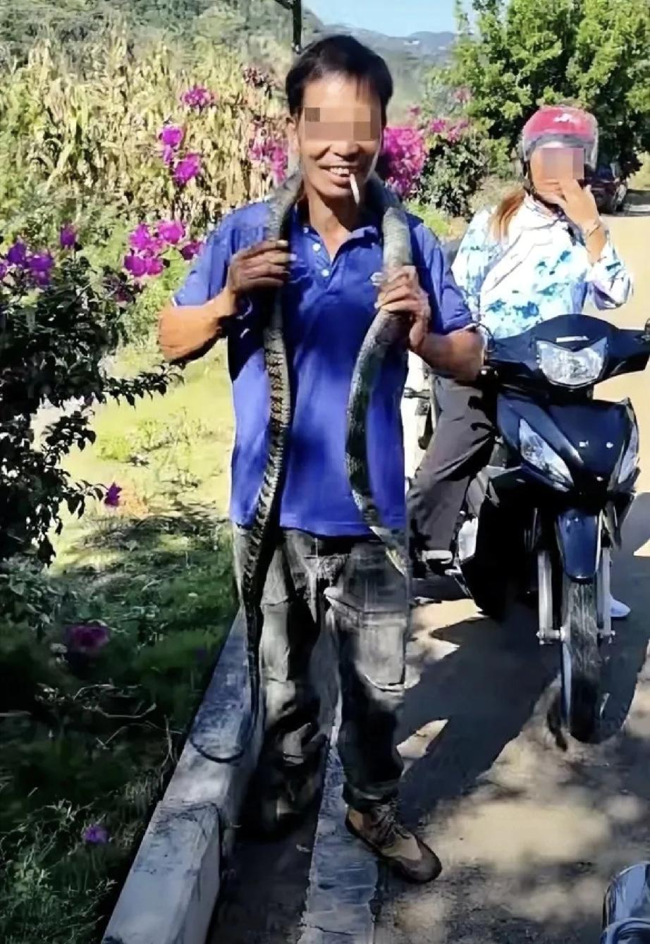 肠子悔青了吧！贵州一男子发现了一条蛇，自我感觉应该是无毒的乌梢蛇，为了向村民展示