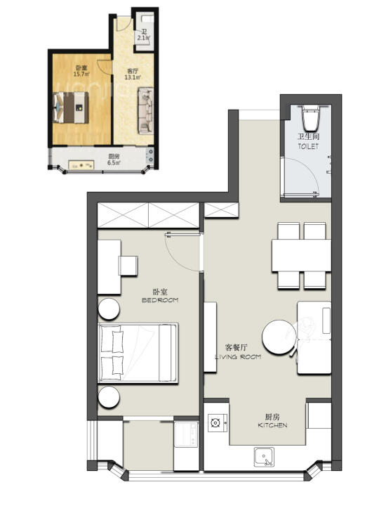 户型优化/小户型一居室平面方案设计