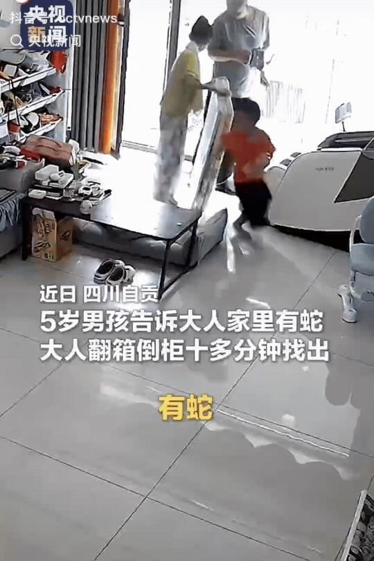 “事实告诉你，孩子的话还是要听的。”近日，四川自贡，5岁男孩在家里大喊：“有蛇