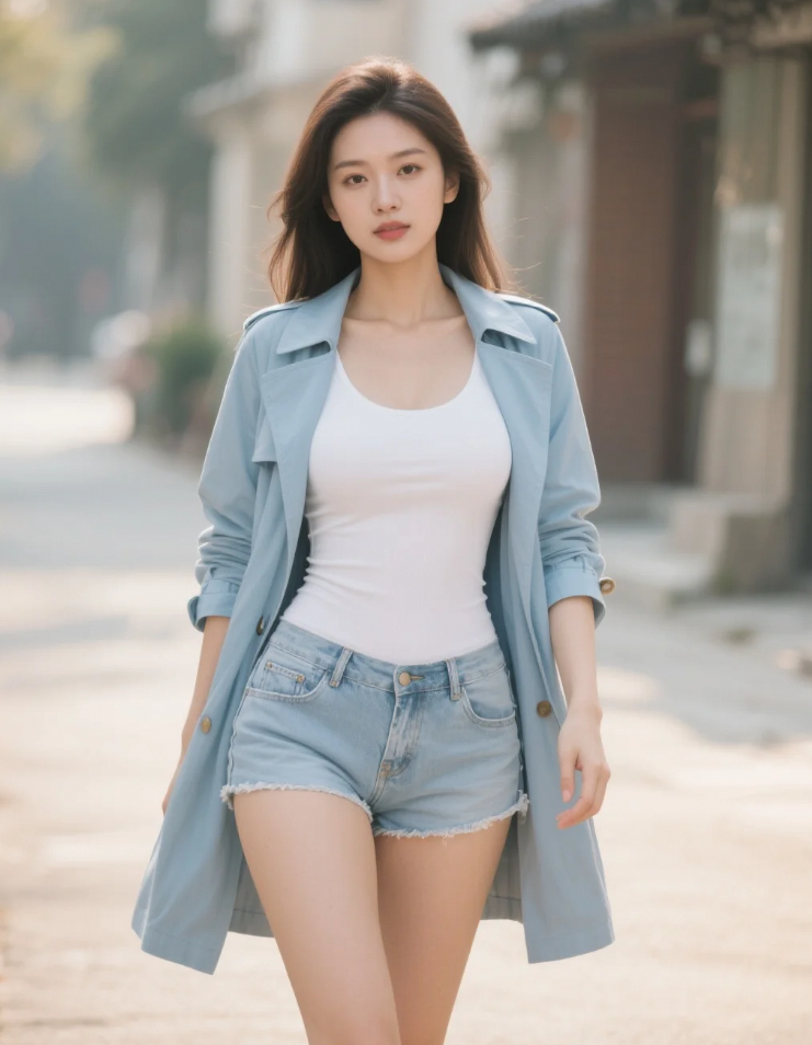 风衣与热裤的色块碰撞，比任何调色盘都高级