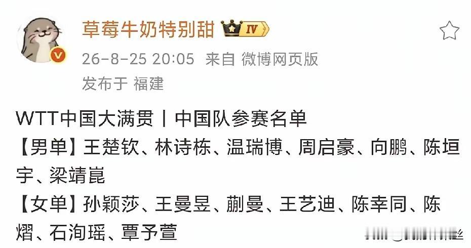 澳门冠军赛还没开始打，名古屋亚运会也没开始打，中国大满贯名单又出来了！这是全年