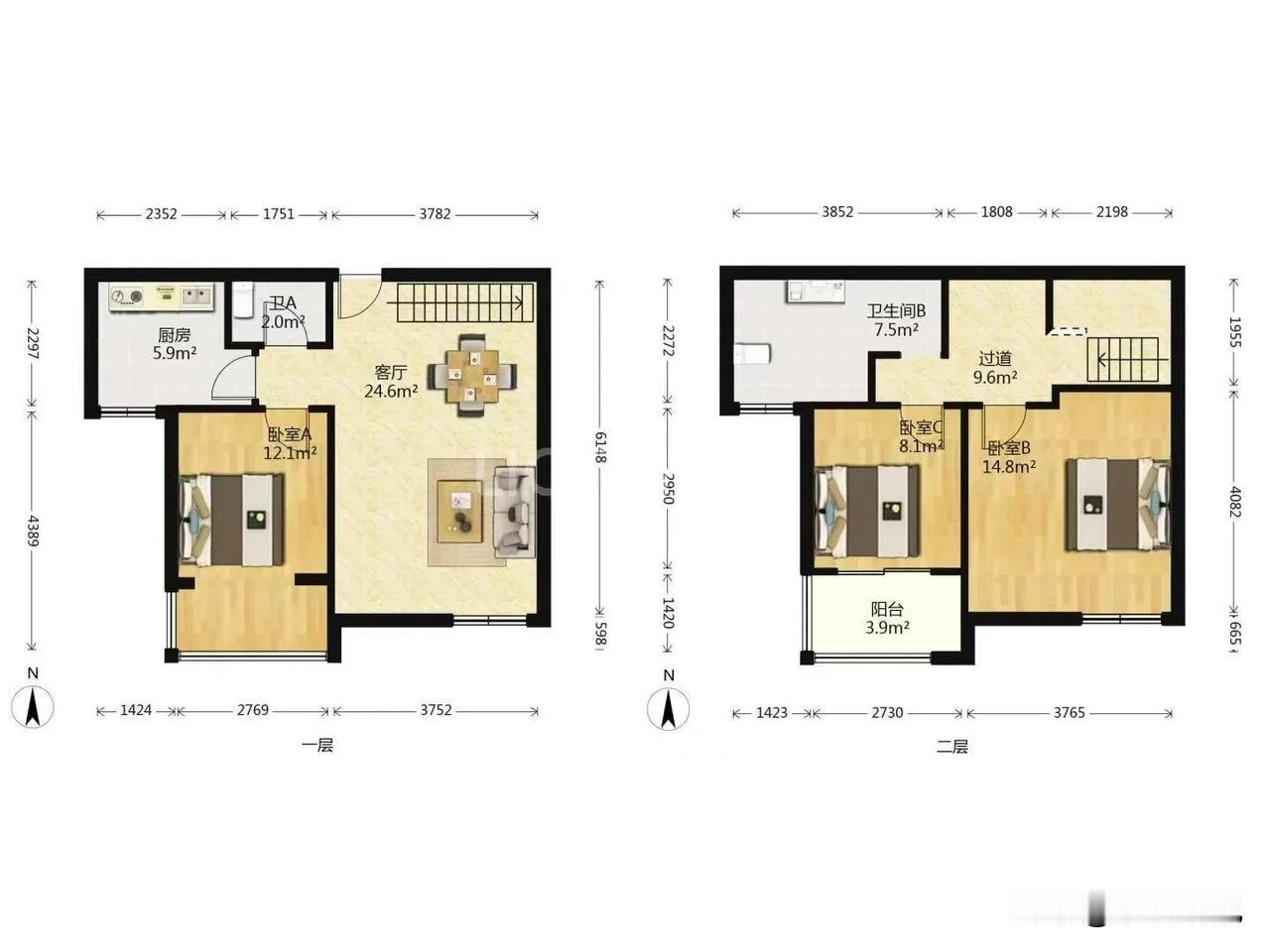割韭菜这样的复式，116平，如果做成平层，一定浪费面积更少，看