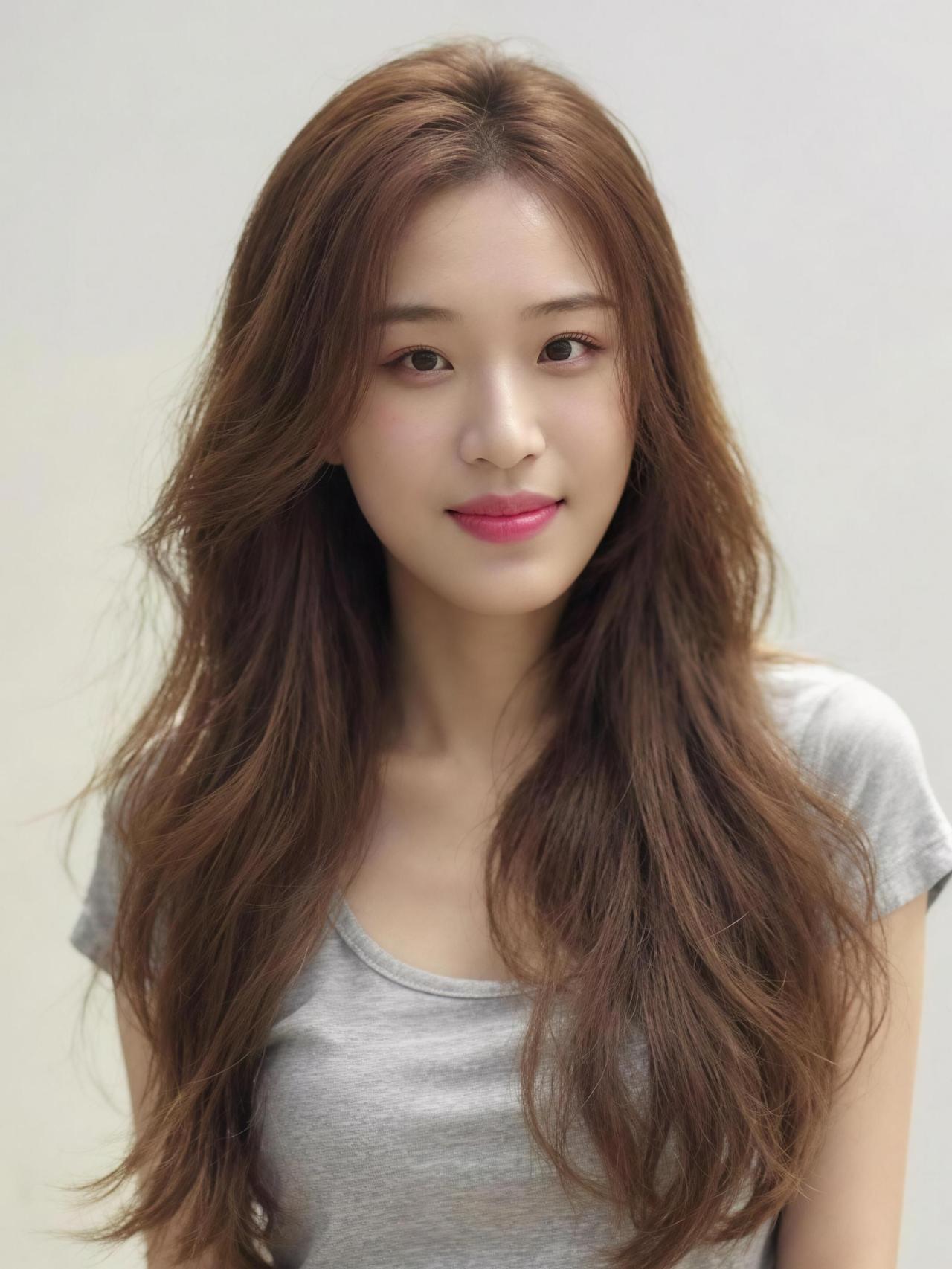 这张照片里的长发如瀑布般倾泻而下，仿佛藏着无数故事。背景的简洁让这份柔美更加突出