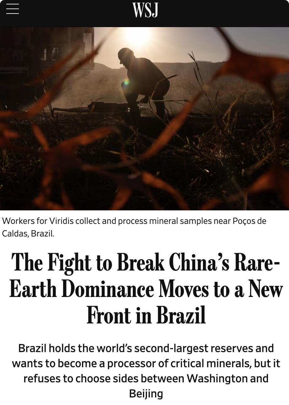 美媒：西方企业正大力投资巴西稀土产业，试图削弱中国在全球稀土市场的主导地位。