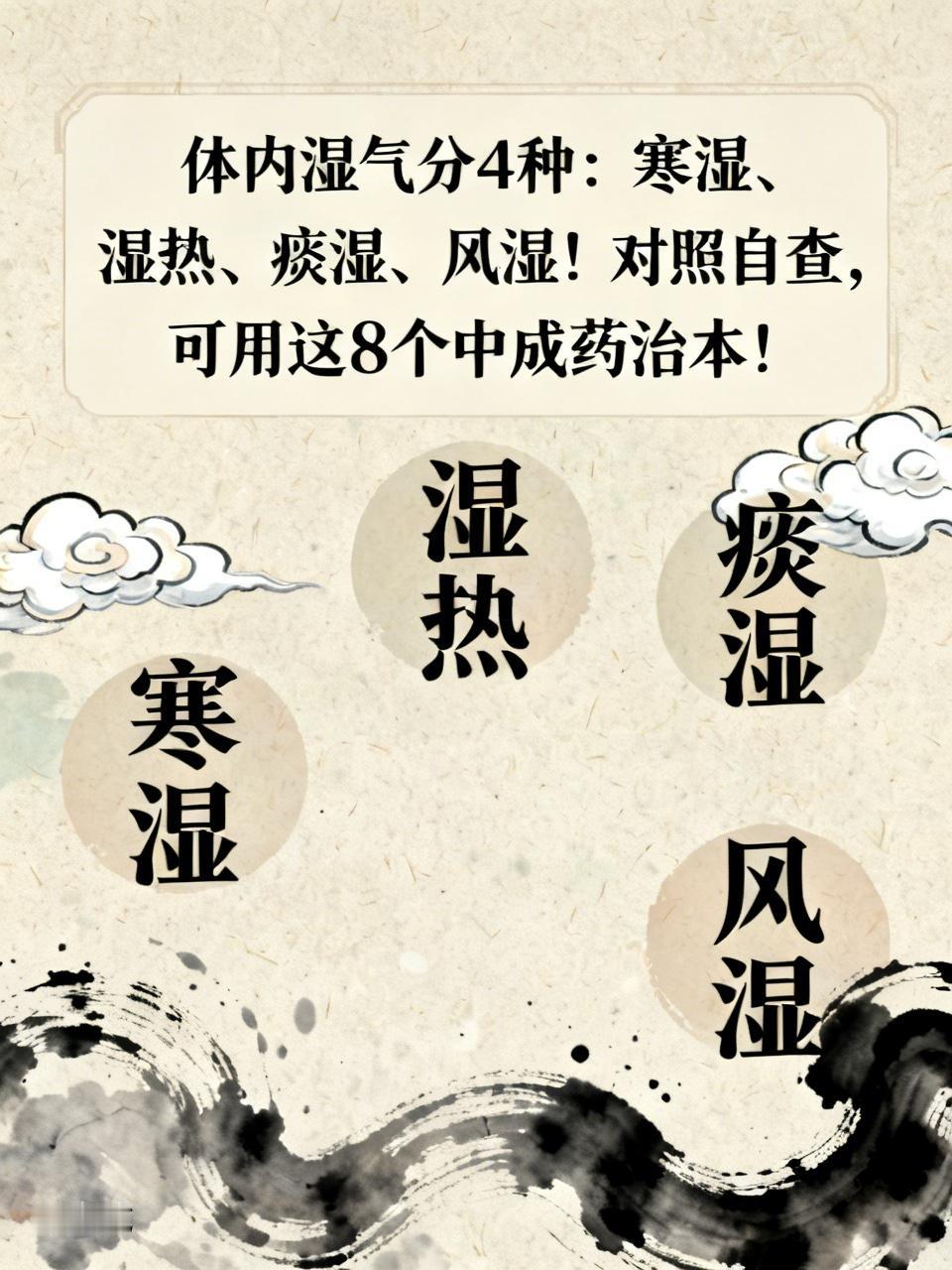 体内湿气分4种：寒湿、湿热、痰湿、风湿！对照自查，可用这8个中成药治本！祛湿
