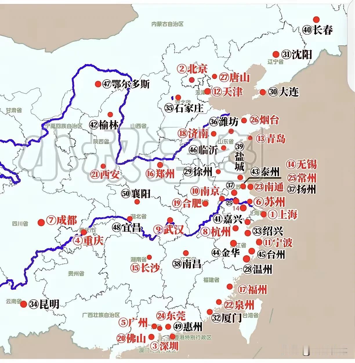 2024内陆GDP50强城市一览图