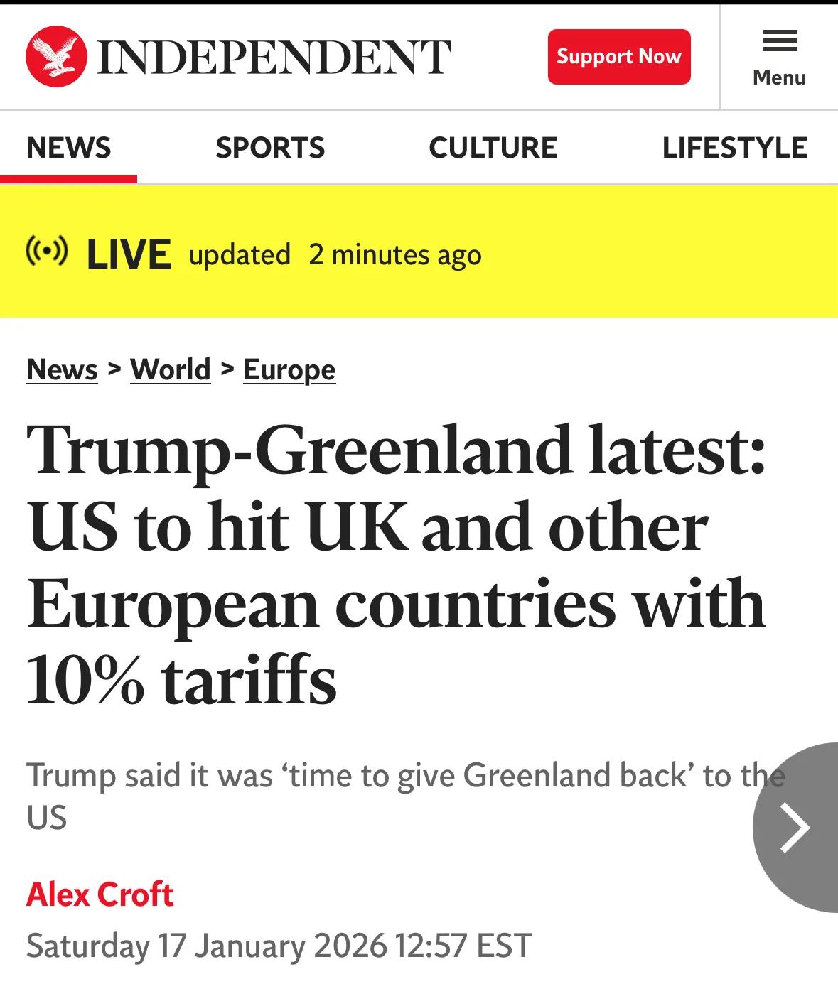 突发：特郎普宣布，自2月1日起，将对丹麦、挪威、瑞典、法国、德国、英国、荷兰和芬