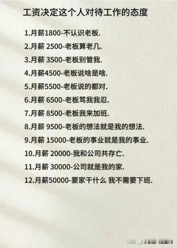工资决定这个人对待工作的态度