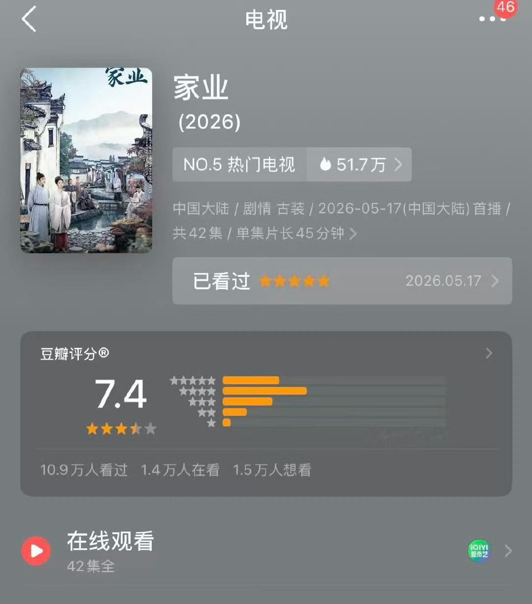 低了，《家业》不应该这么低，继续投