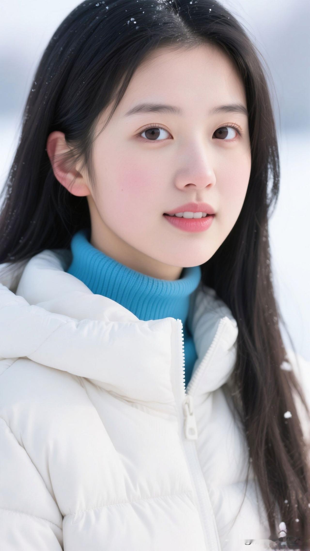 🌨️把雪的净、天的蓝织进穿搭，当笑意漫进光里，连寒风吹过都浸着治愈的暖。白加