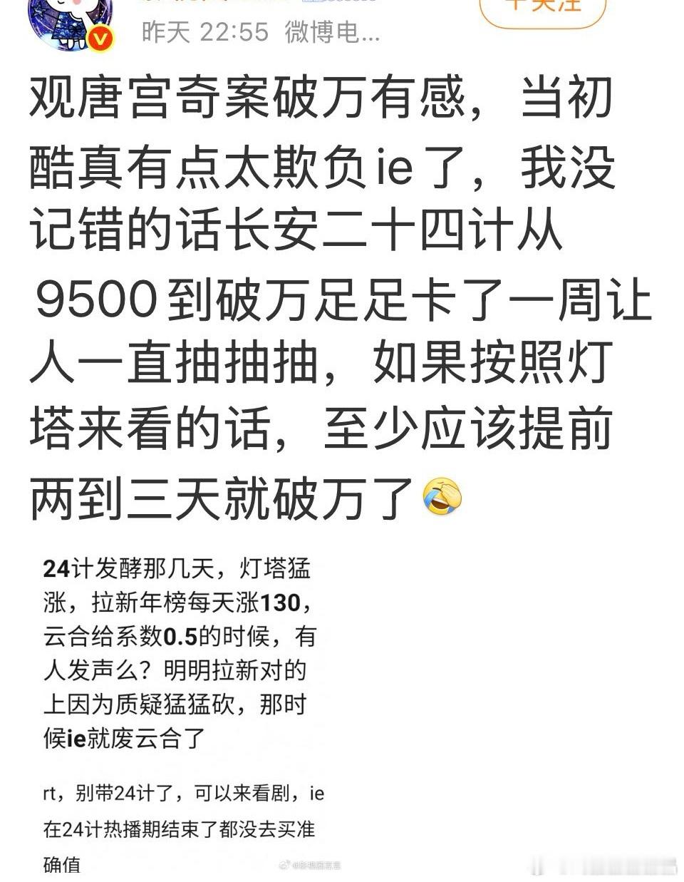 唐宫奇案破万了，没想到最酸的居然是iのjj们唐宫才播了四天就破万吧，双十二抽卡抽