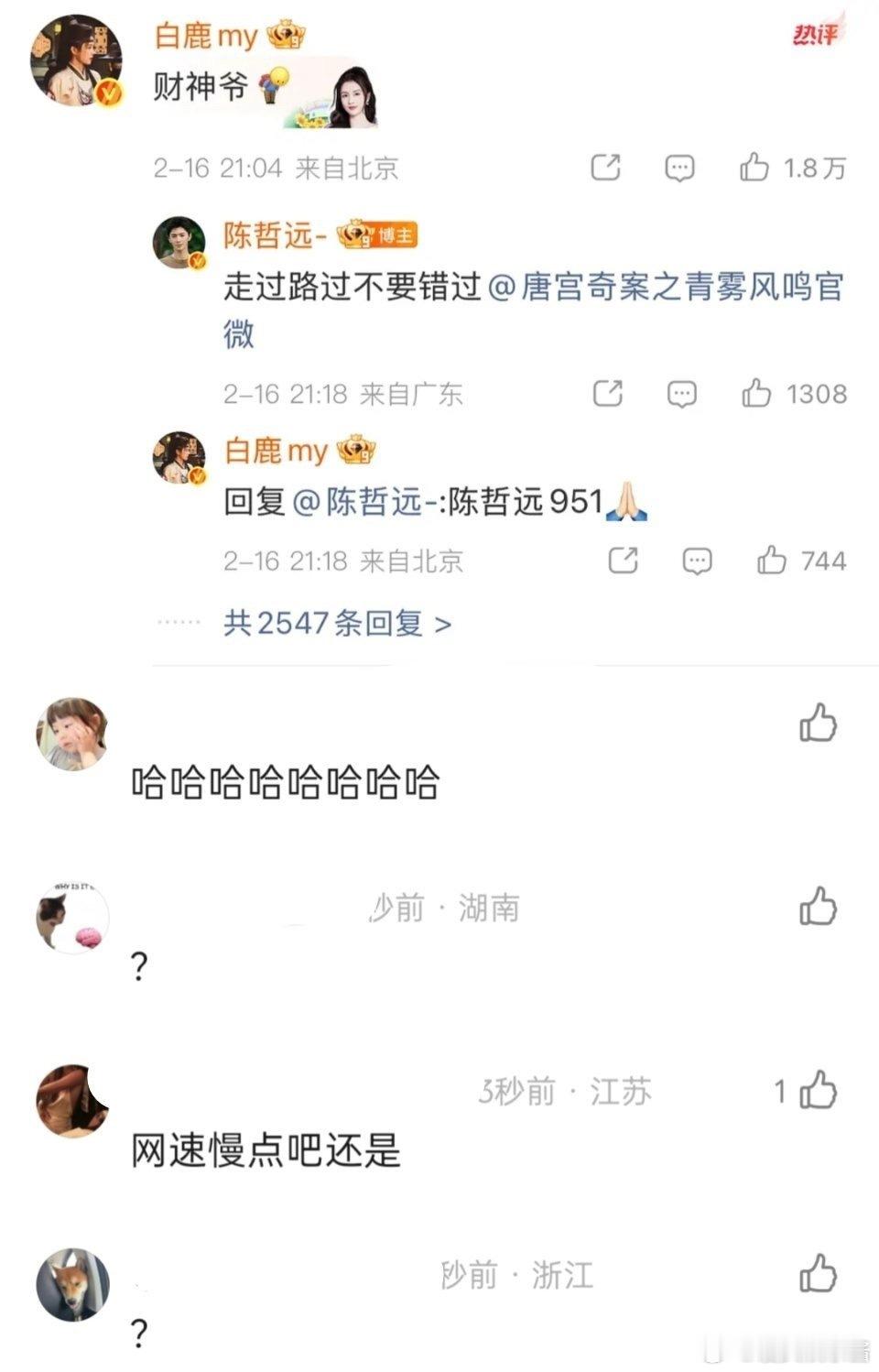 白鹿认证陈哲远是🥜951了