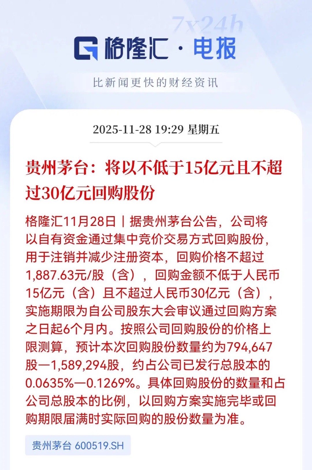 茅台突暴大利好！15-30亿真金白银回购股份，茅台股东们又要激动的睡不着觉了。昨