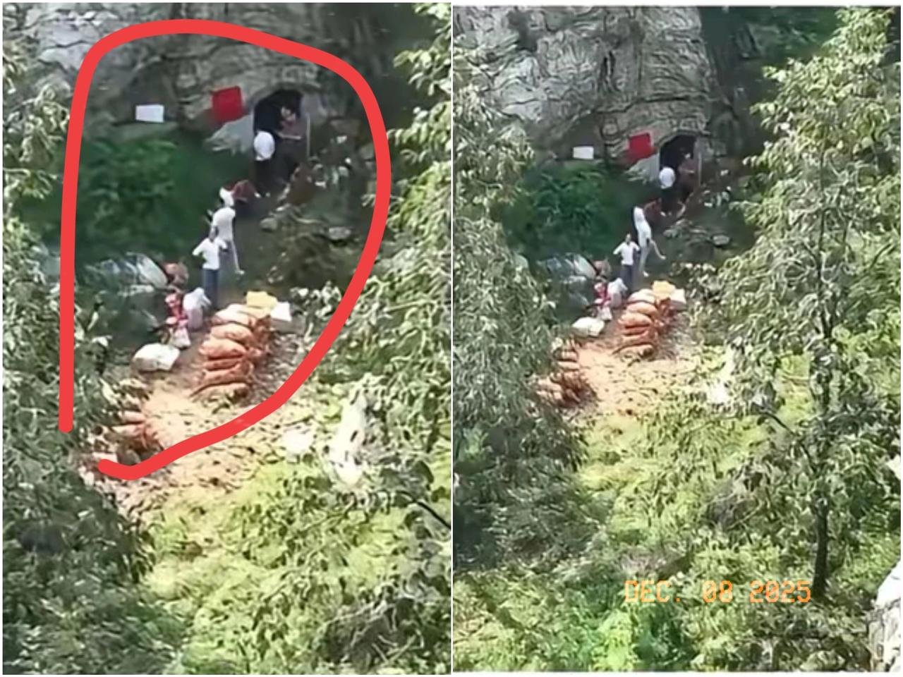 某山区用无人机发现有一队人，鬼鬼祟祟在往山洞运送东西，看到无人机就不动了，遇到这